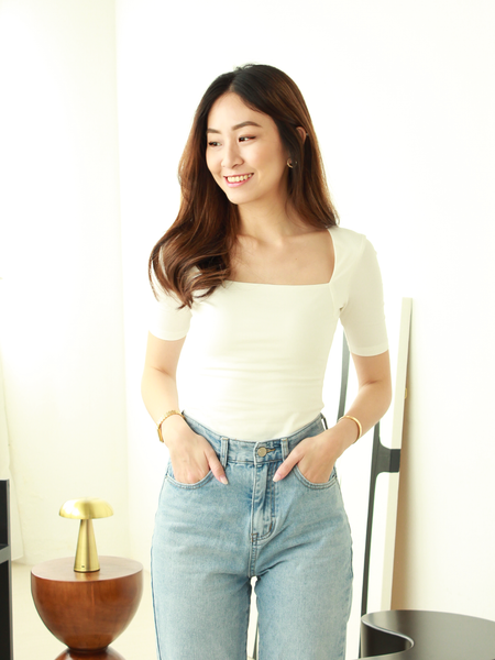 Basic Square Neck Top in White | WheresCinderella