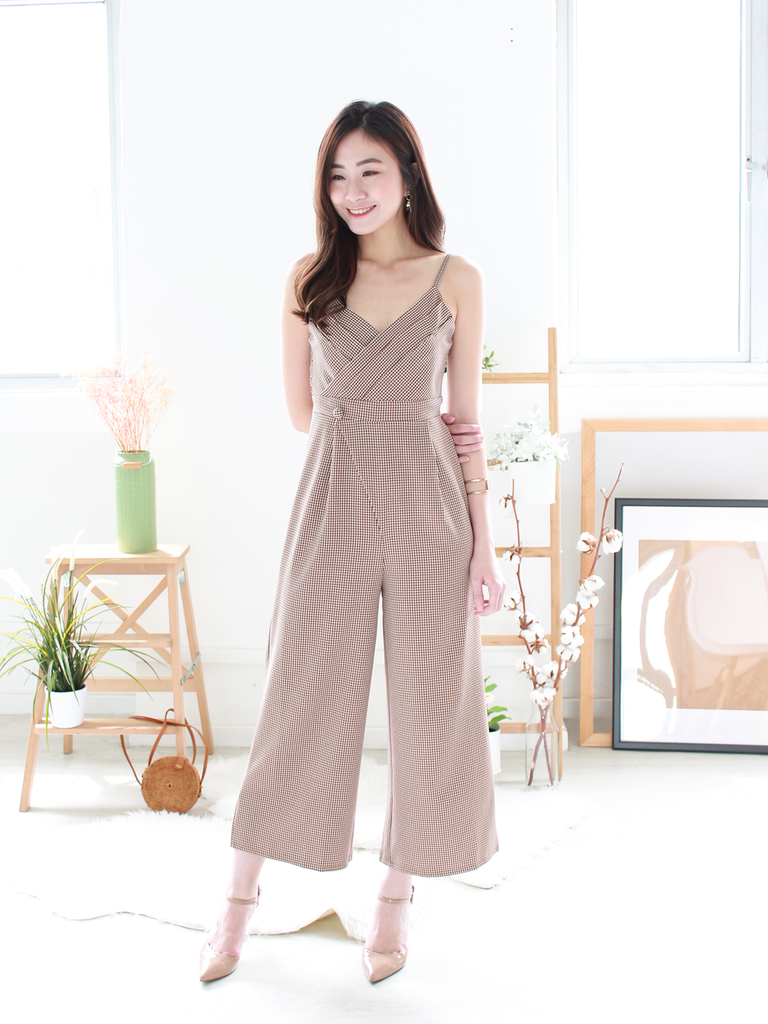Byron Gingham Jumpsuit in Brown