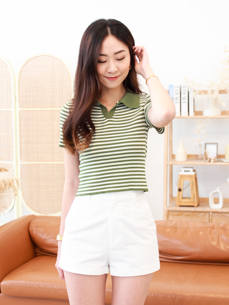 Dylan Striped Knit Polo in Green