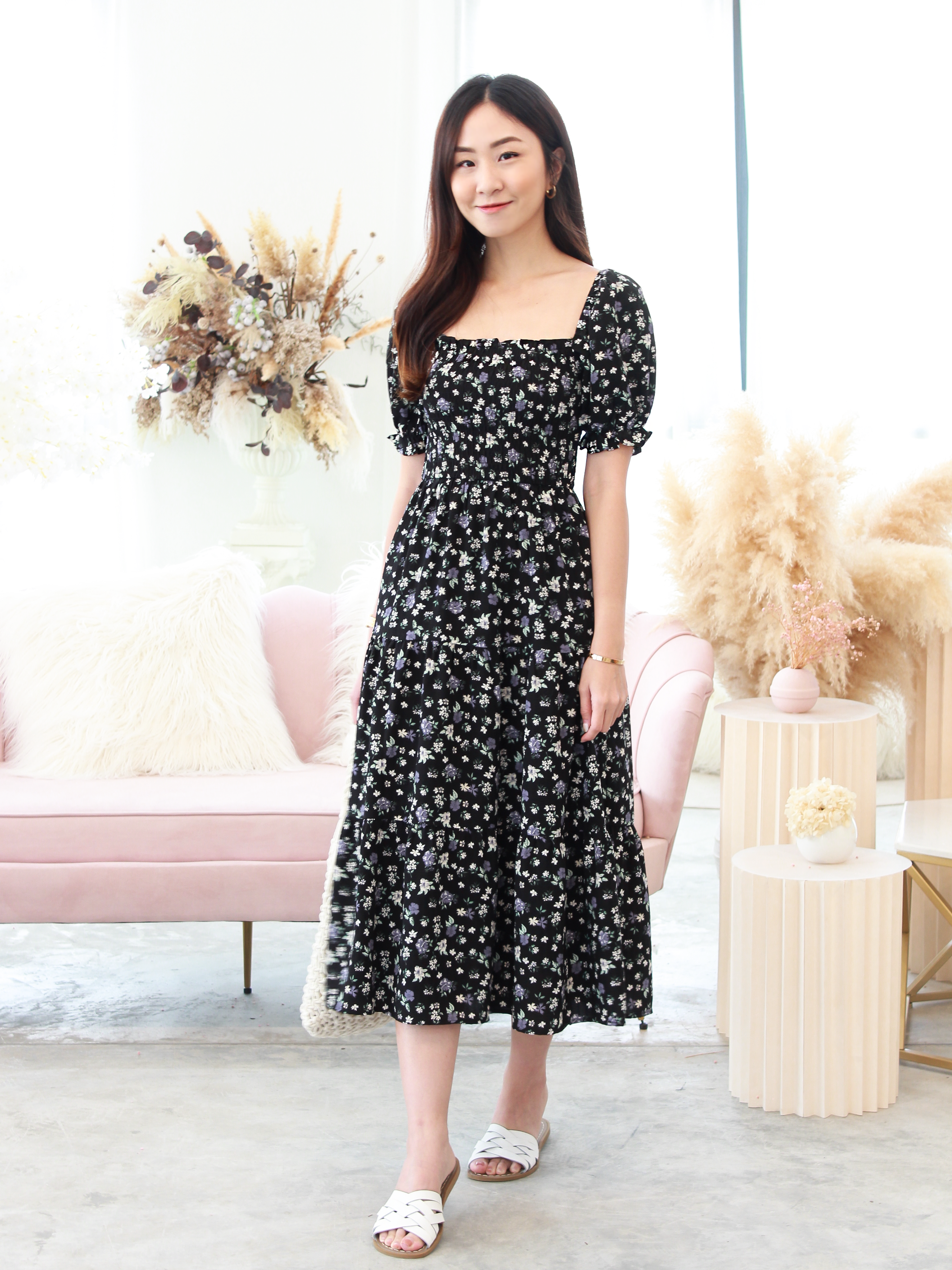 Elsie Floral Smocked Midi | WheresCinderella