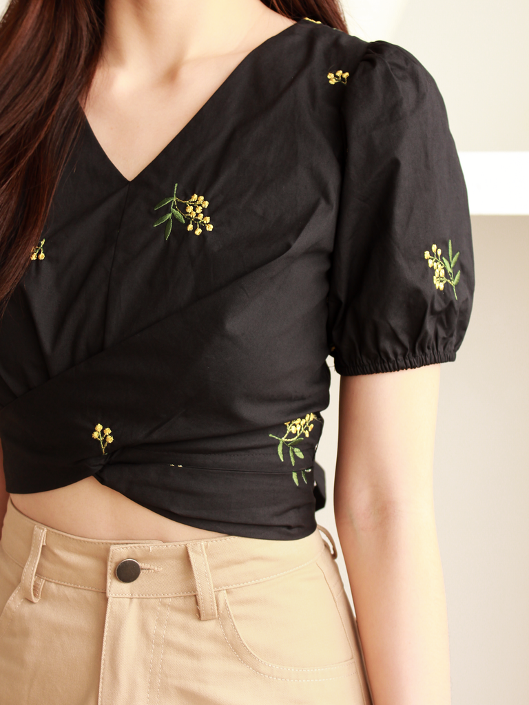 Cassia Embroidered Tie Top
