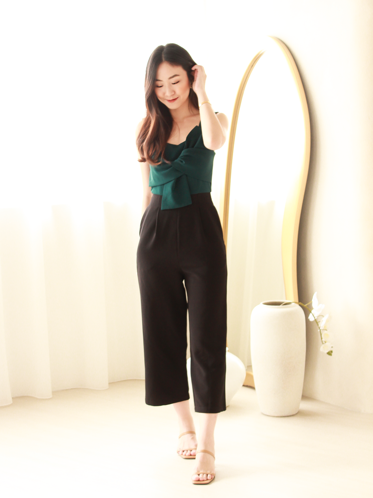 Theodora Bow Jumpsuit in Forest